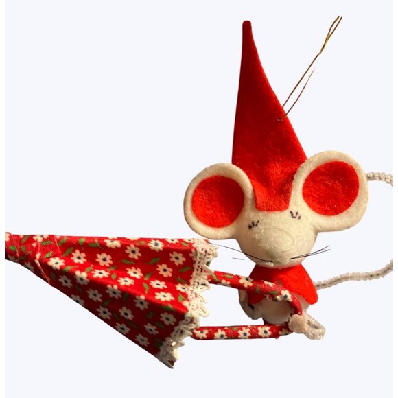 Vintage Felt Mouse Christmas Ornament With Umbrella - Picture 2 of 10